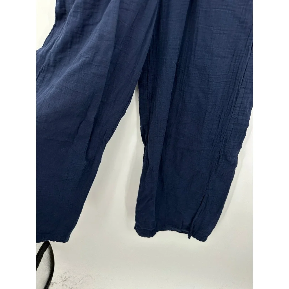 Pact Womens Navy Blue Coastal Double Gauze Set Wide Leg Popover Sustainable